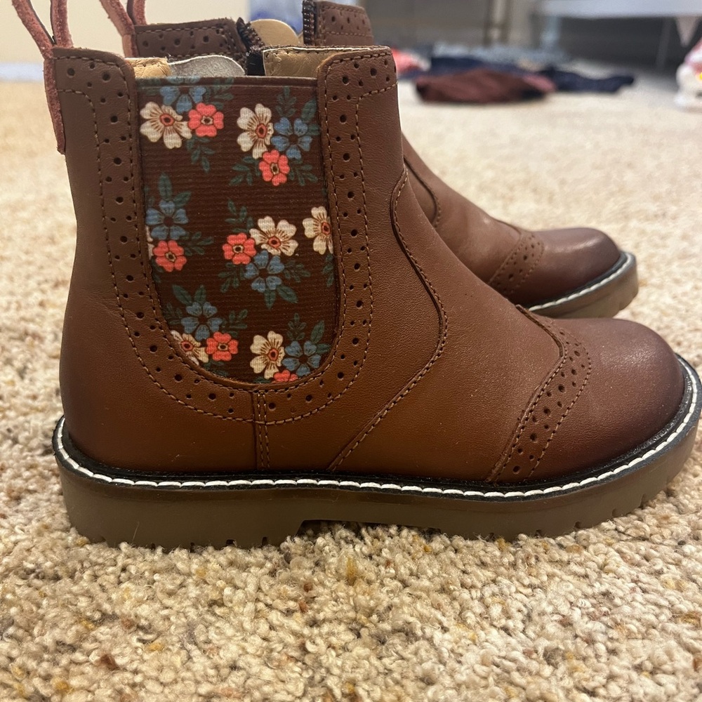 Brown Floral Kids Boots